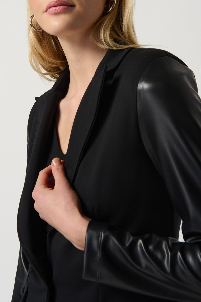 Joseph Ribkoff Black Faux Leather Jacket 231910 Col 11