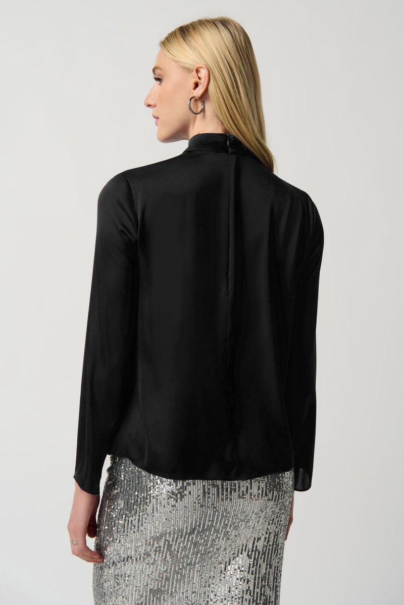 Final Sale Belen Black and Latte Animal Print Ruched Mock Neck Top - Joseph Ribkoff Style 233290 main image 0
