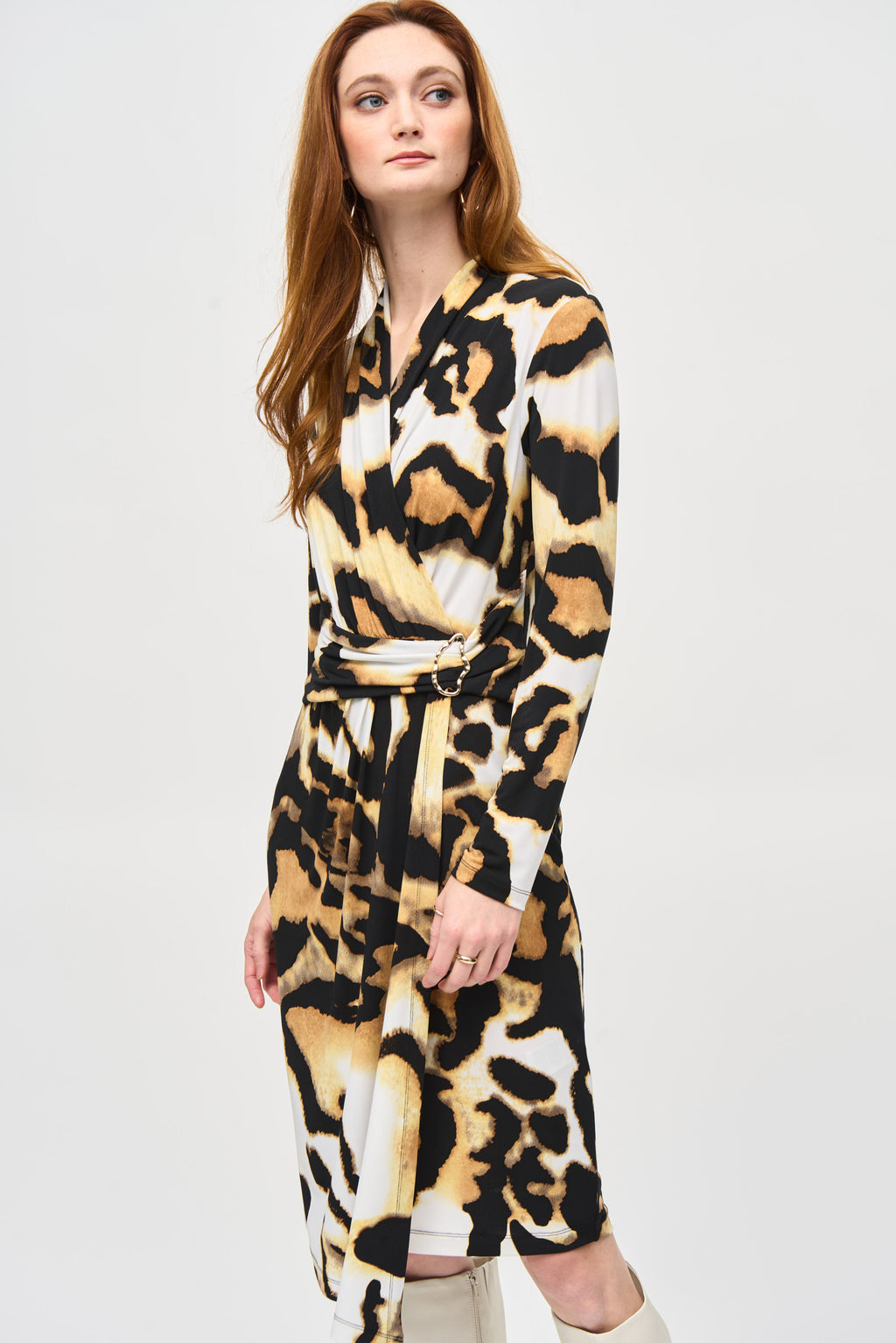 Joseph Ribkoff Off-White/Multi Animal Print Wrap Dress Style 243143
