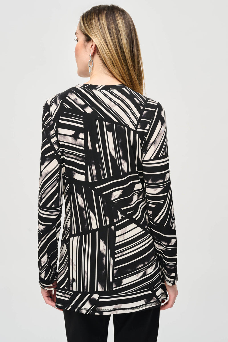 Joseph Ribkoff Black/Vanilla Geometric Trim Top  Style 213568