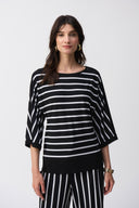 Joseph Ribkoff Black/Vanilla Knit Stripe Print Fitted Top Style 251190