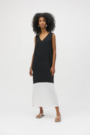 Joseph Ribkoff Black/Vanilla Gauze Color Block Straight Dress Style 252030.