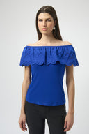 Joseph Ribkoff Eyelet Lace Off-Shoulder Top Style 252134