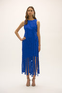 Joseph Ribkoff Scuba Knit Sheath Dress with Circle Fringes Style 252712
