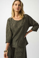 Joseph Ribkoff Avocado Pleated Satin Boxy Top Style 253002.