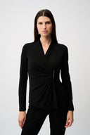 Joseph Ribkoff Moss Crepe Fitted Wrap Top Style 253020