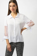 Joseph Ribkoff Vanilla Satin And Organza Boxy Blouse Style 253213.