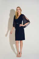 Joseph Ribkoff Midnight Blue Silky Knit & Chiffon Sheath Dress Style 253728.