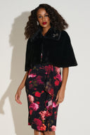 Joseph Ribkoff Faux Fur Cape with Crystal Brooch Style 253749