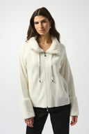 Joseph Ribkoff Sweater Knit Coat With Fur Trim Style 253905