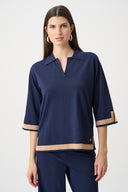 Joseph Ribkoff Black/Vanilla Sweater Knit Colour Block Top Style 253909