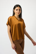 Joseph Ribkoff Satin Boxy Top with Rib Trim Style 253921