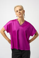 Joseph Ribkoff Satin Boxy Top with Rib Trim Style 253921