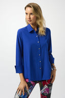 Joseph Ribkoff Stretch Poplin Button-Front Boxy Blouse Style 253923