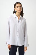 Joseph Ribkoff Stretch Poplin Button-Front Boxy Blouse Style 253923
