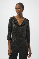 Joseph Ribkoff Sequined Knit and Silky Knit Straight Top Style 254137