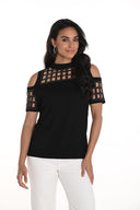 Frank Lyman Black Open Shoulder Embellished Top Style 256711U
