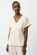 Joseph Ribkoff Geometric Textured Jacquard Top With V-neckline Style 261055