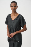 Joseph Ribkoff Pleated Satin Boxy Top With Silky Knit Back Style 261160