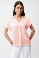 Joseph Ribkoff Satin Boxy Top With Shirt Collar Style 261191