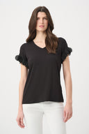 Joseph Ribkoff Fitted Top With Laser Cut Chiffon Sleeve Style 261201