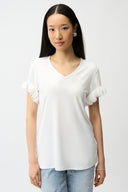 Joseph Ribkoff Fitted Top With Laser Cut Chiffon Sleeve Style 261201