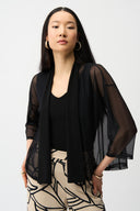 Joseph Ribkoff Mesh and Silky Knit Draped Open Front Cover-Up Style 261204