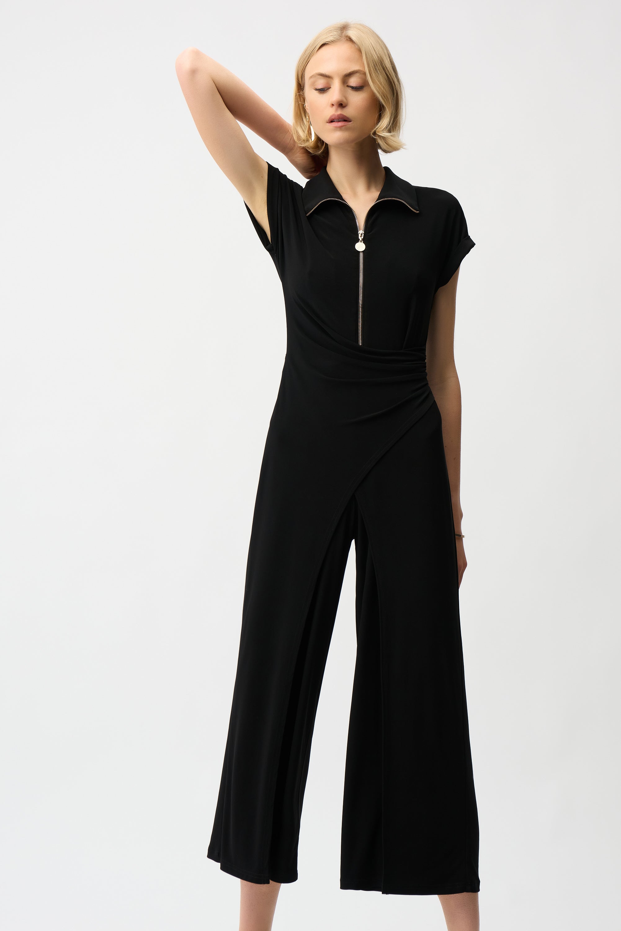 Y012 45R 麦サテンのポッポキャップ　インディゴ　ユニセックス　綿　2 Joseph Ribkoff Silky Knit Culotte Jumpsuit With Gold Zipper Style