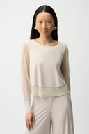 Joseph Ribkoff Top With Mesh Sleeves and Layered Lining Style 261278