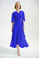 Joseph Ribkoff Flowy Wrap Dress With Buckle Rhinestones Detail Style 261714