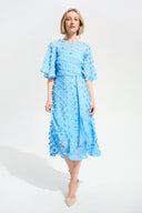 3D Embroidered Chiffon Fit & Flare Dress With Sash Belt Style 261738