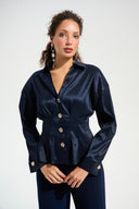 Joseph Ribkoff Fit And Flare Blouse With Chain Link Button Cuffs Style 261742