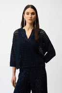 Joseph Ribkoff Cotton Blend Open Stitch Boxy Sweater Style 261925