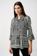 Joseph Ribkoff Satin And Mesh Abstract Print Jacket With Bell Sleeve Style 261980