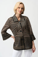 Joseph Ribkoff Satin And Mesh Abstract Print Jacket With Bell Sleeve Style 261980.