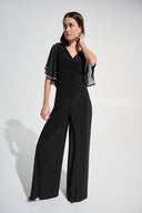 Joseph Ribkoff Wrap Wide Leg Jumpsuit With Rhinestone Trim Style 262716