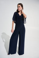 Joseph Ribkoff Wrap Wide Leg Jumpsuit With Rhinestone Trim Style 262716
