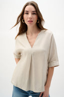 Joseph Ribkoff Linen Straight Top With V-notch neckline Style 262939.
