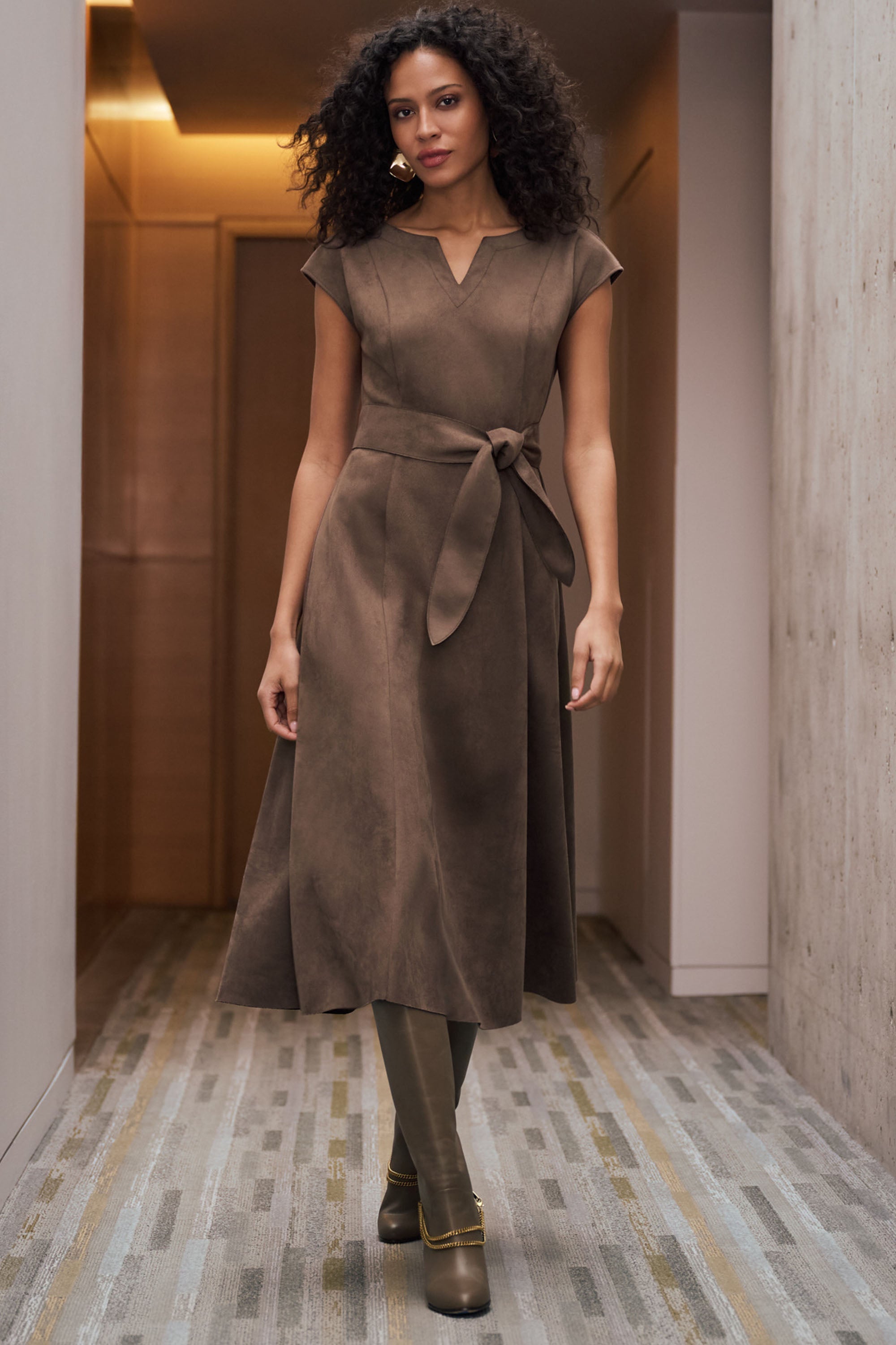 Joseph Ribkoff Scuba Suede Fit-and-Flare Dress Style 263105 – Luxetire