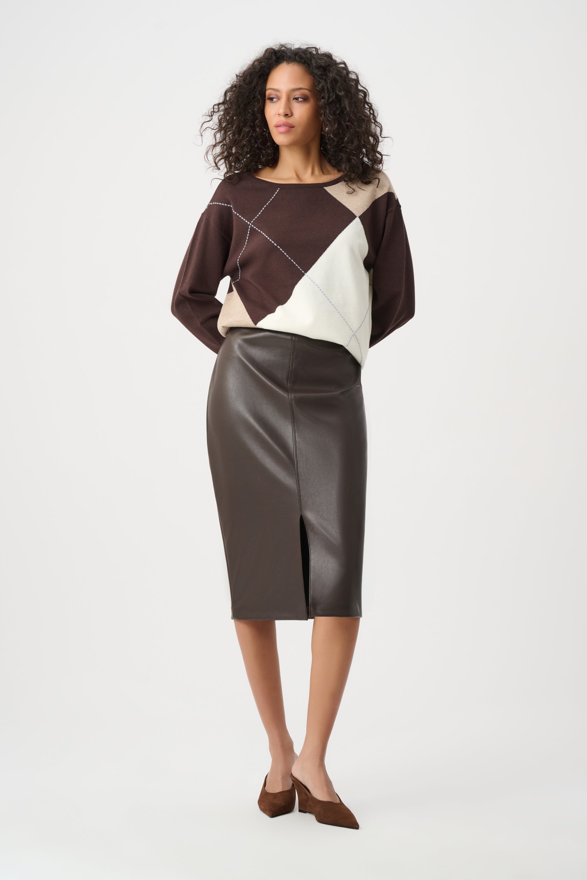 Joseph Ribkoff Bonded Leatherette Pencil Skirt Style 263213 – Luxetire