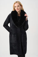 Joseph Ribkoff Feather Yarn Knit Coat With Detachable Faux Fur Collar Style 263973