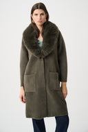 Joseph Ribkoff Feather Yarn Knit Coat With Detachable Faux Fur Collar Style 263973