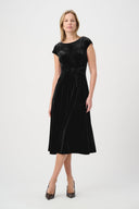 Joseph Ribkoff Velvet Fit & Flare Belted Dress Style 264209 - Black