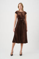 Joseph Ribkoff Velvet Fit & Flare Belted Dress Style 264209 - Mahogany