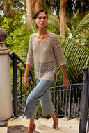 Joseph Ribkoff Champagne Open Stitch Sweater with Sequins Style 241922