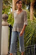 Joseph Ribkoff Champagne Open Stitch Sweater with Sequins Style 241922