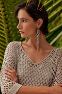 Joseph Ribkoff Champagne Open Stitch Sweater with Sequins Style 241922