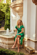 Joseph Ribkoff Midnight Blue/Green Floral Print Flowy Wrap Dress Style 241052