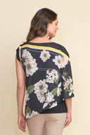 Joseph Ribkoff Black/Multi Asymmetric Hem Top Style 212137