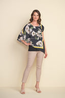 Joseph Ribkoff Black/Multi Asymmetric Hem Top Style 212137